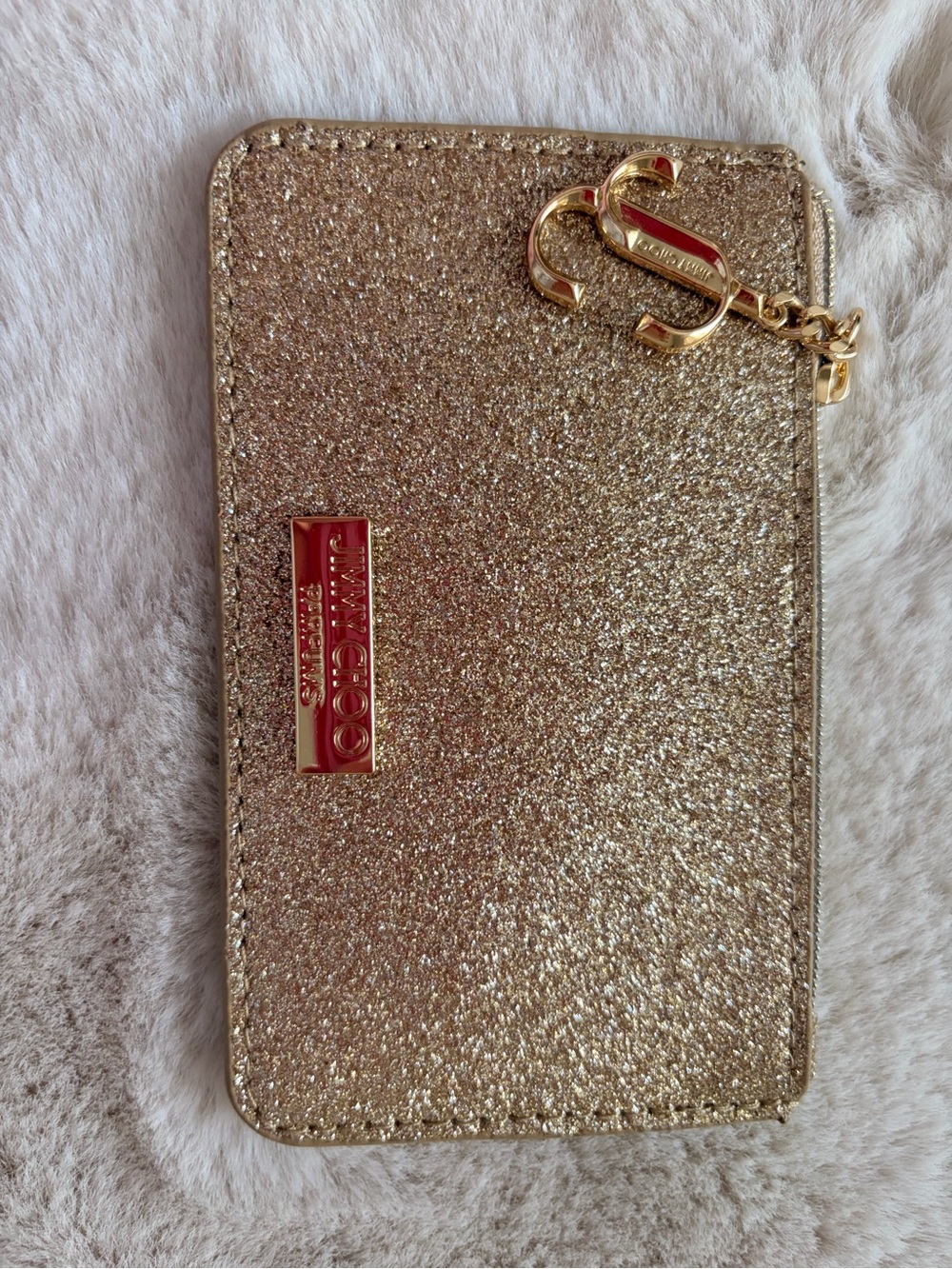 Jimmy Choo Parfums Gold Glitter Zip Card Holder Wallet Pouch